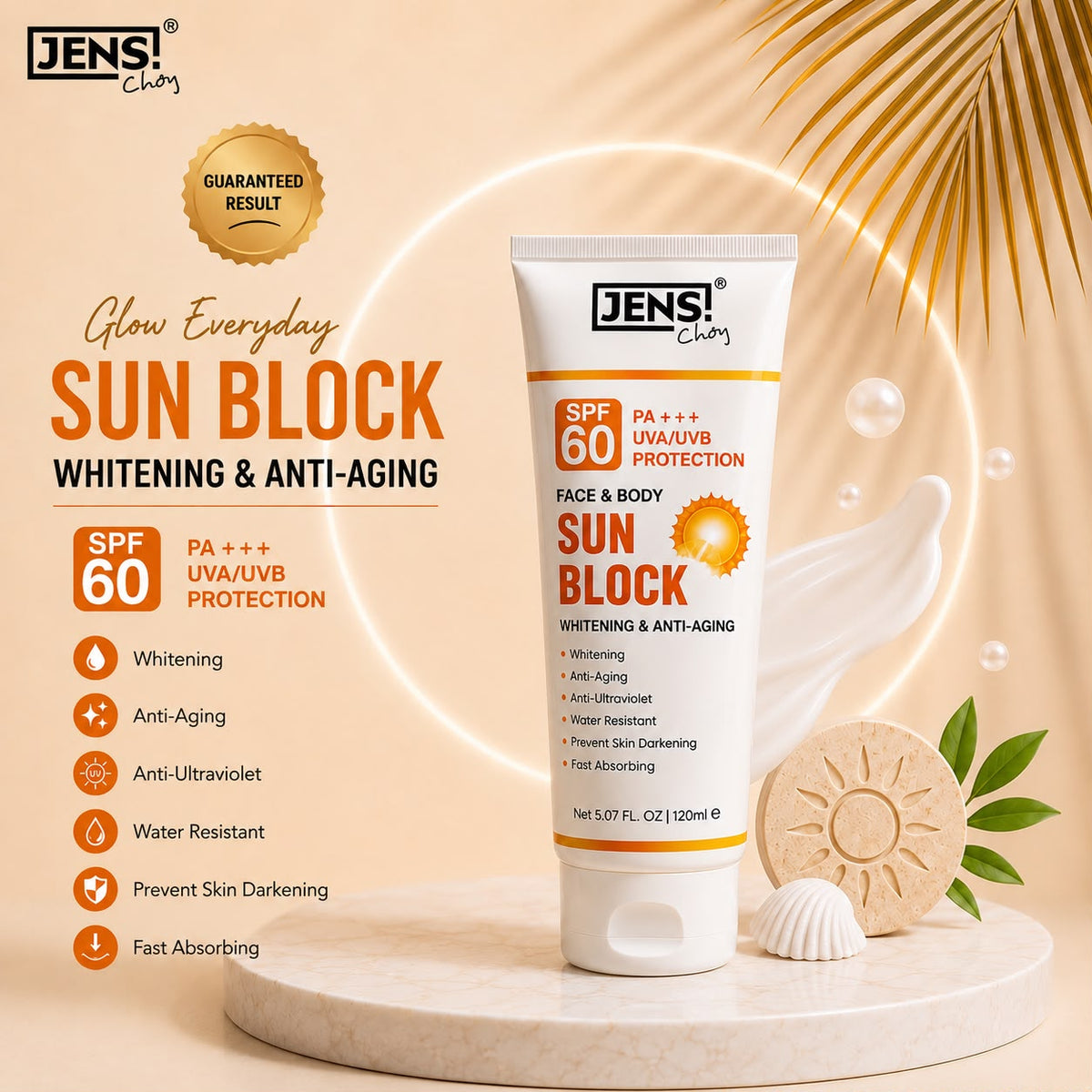 SPF 60 Sun Block – Whitening, Anti-Aging & UVA/UVB Protection